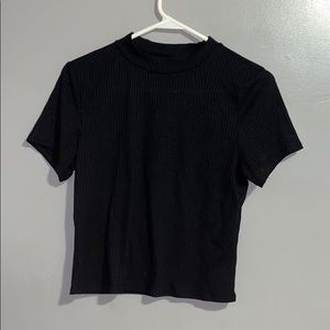 Black Cropped Mock Neck T-shirt